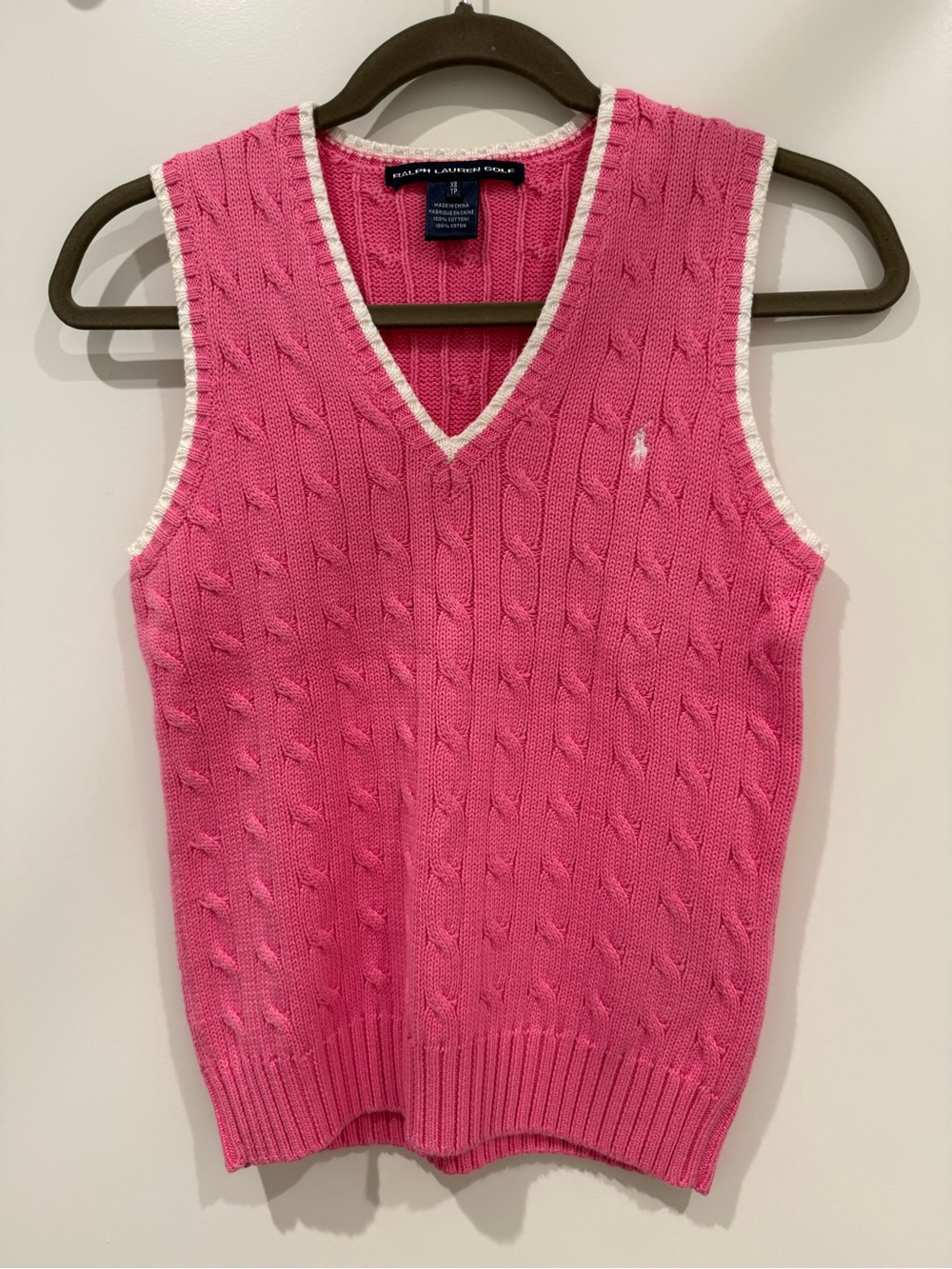 New! Ralph Lauren Pink Cable-Knit V-Neck Sweater Vest, XS
